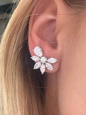 5.08 CTW lab diamond floral cluster statement earrings